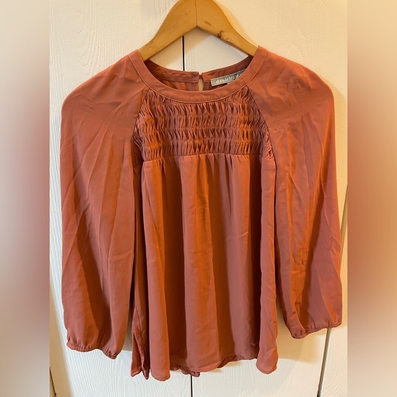 Daniel Rainn Smocked Mixed Media 3/4 Sleeve Blouse - Picture 2 of 6